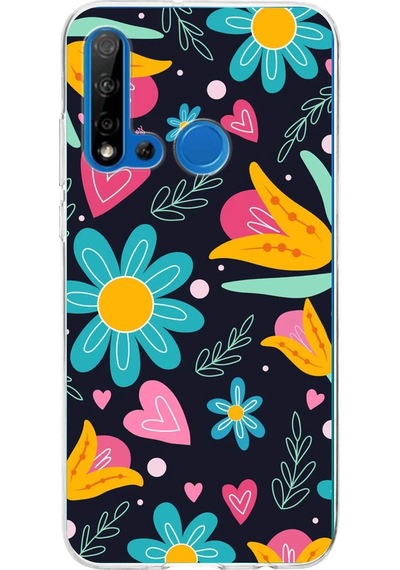 Huawei P20 Lite 2019 İle Uyumlu 1mm Slim Fit Retro Renkler 1 Baskılı Şeffaf Kılıf Şeffaf