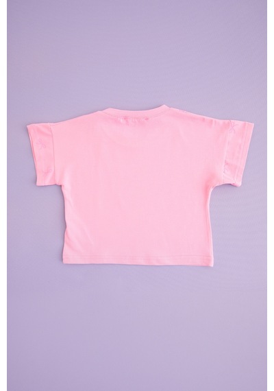 Fullamoda Fiyonk Baskılı Kız Çocuk Crop Tişört Pembe