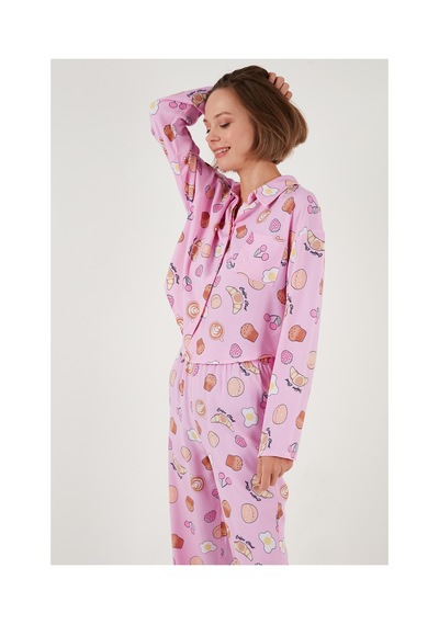 Lela Desenli Rahat Kesim Bol Paça Yazlık Bayan Pijama Takımı 6110014 Şeker Pembe
