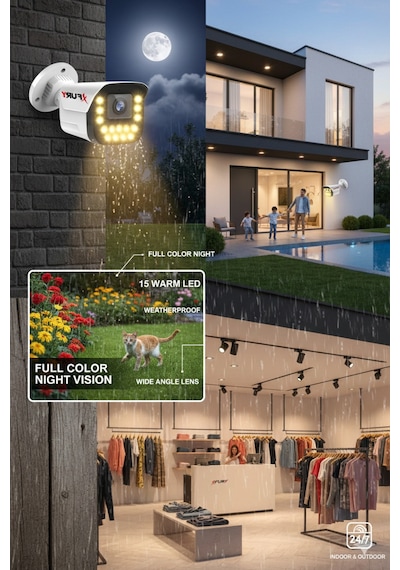 Fury 15 Warm Led Gece Renkli Görüntü Güvenlik Kamerası Dış Mekan Su Geçirmez