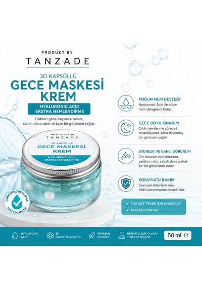 Produkt By Tanzade 3d Kapsüllü Gece Maskesi Kremi 50 Ml Hyaluronic Acid Yoğun Nemlendirici Uyku Maskesi