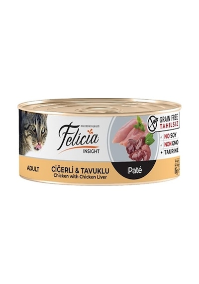 Felicia Tahılsız Ciğerli ve Tavuklu Kıyılmış Konserve Yetişkin Kedi Maması 85 G