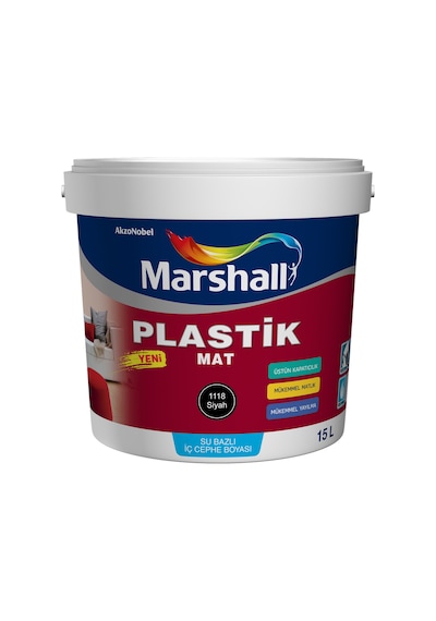 MARSHALL PLASTİK MAT SİYAH Su Bazlı İç Duvar Boyası 2.5LT=4KG-Si