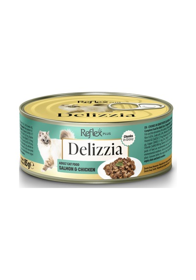 Reflex Plus Plus Delizzia / Sos İçinde Parça Etli Somonlu & Tavuklu Yetişkin Kedi Maması 85g X 12 Adet