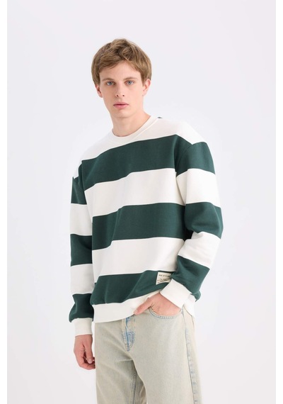 DeFacto Boxy Fit Bisiklet Yaka Çizgili Sweatshirt A9066AX24AUGN536 Yeşil DeFacto Boxy Fit Bisiklet Yaka Çizgili Sweatshirt A9066AX24AUGN536 Yeşil