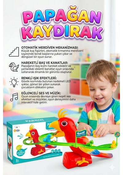 Işıklı Müzikli Hareketli Tırmanma Merdivenli Eğitici Papağan Temalı Dön Dolaş Oyun Seti