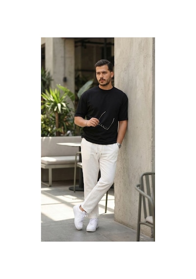 Butik İstanbul Erkek Duble Kol Basic Tişört Siyah