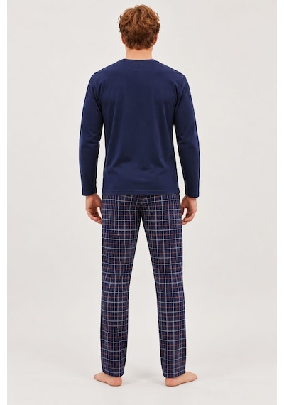 Pemilo Erkek 6500-1 Uzun Kol % 100 Pamuk Cotton Pijama Takımı Lacivert