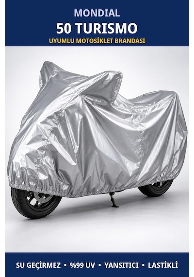 Mondial 50 Turısmo Uyumlu Motosiklet Brandası - Su Geçirmez, %99 Uv Korumalı, Yansıtıcı, Lastikli