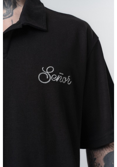 Respire Erkek Senor Yazılı Polo Yaka Regular Fit T-shirt Siyah