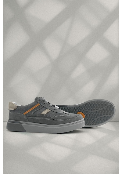 Rakerplus Gri Hakiki Deri Bağcıklı Gri Tabanlı Çocuk Sneaker Ayakkabı Gri