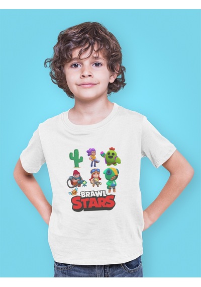 Bumeta Brawl Stars Karakter Baskılı Çocuk Tişört 3 Lü Set Beyaz