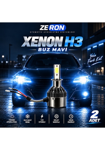 Xenon H3 Buz Mavi Led Far Ampulü 12v 2 Adet Yüksek Aydınlatma Kolay Montaj