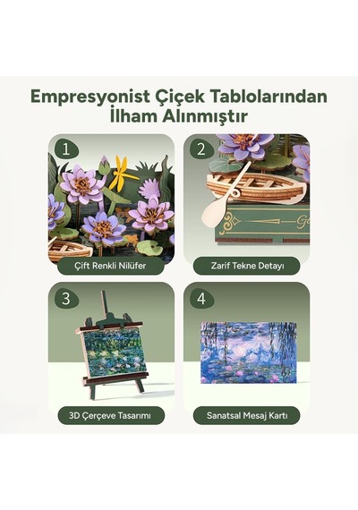 Rowood Th001 Nilüfer Çiçeği Glittering Water Lily Dıy Minyatür Maket Model Seti Ahşap 3d Wooden Puzzle 3d Model Kit Detaylı Dekoratif Hobi Seti Ahşap Maket