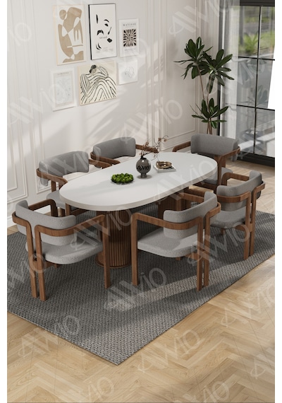 Avvio Arion Serisi Bohem Ayak 6'lı Tokyo Metal Demonte Sandalye 80x160 Masa Sandalye Takımı Beyaz Masa Sandalye Kahve Kumaş Gri Avvio Arion Serisi Bohem Ayak 6'lı Tokyo Metal Demonte Sandalye 80x160 Masa Sandalye Takımı Beyaz Masa Sandalye Kahve Kumaş Gri