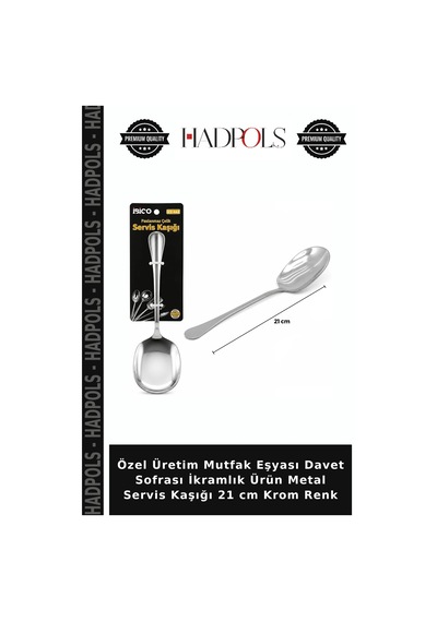 Özel Üretim Mutfak Eşyası Davet Sofrası İkramlık Ürün Metal Servis Kaşığı 21 Cm Krom Renk