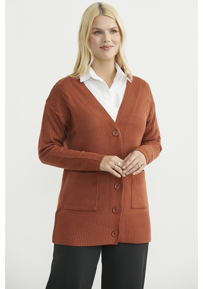 Sementa Oversize Cepli Triko Hırka - Kiremit Kiremit