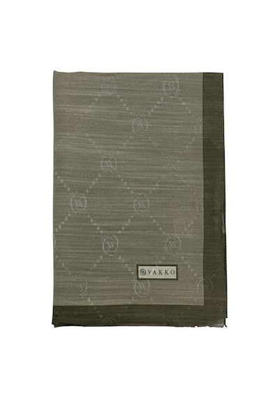 Vakko Pamuk İpek Şal - Şeritli Monogram - Soft Haki
