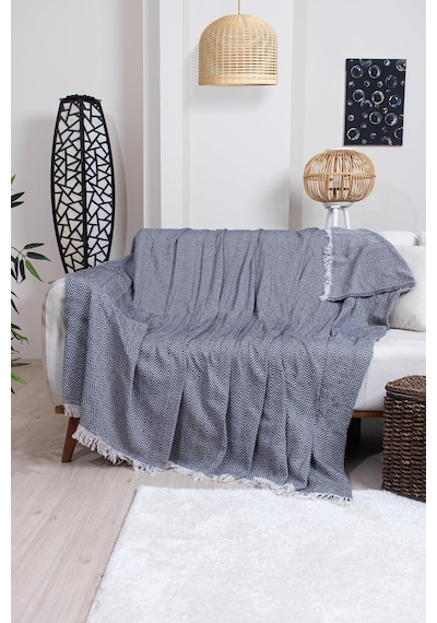 Valoroso Tekstil Pamuklu Zikzak Desenli Püsküllü Koltuk Örtüsü, 170x210 Cm, Geometrik Desen, Minimalist Stil, Yı Diğer