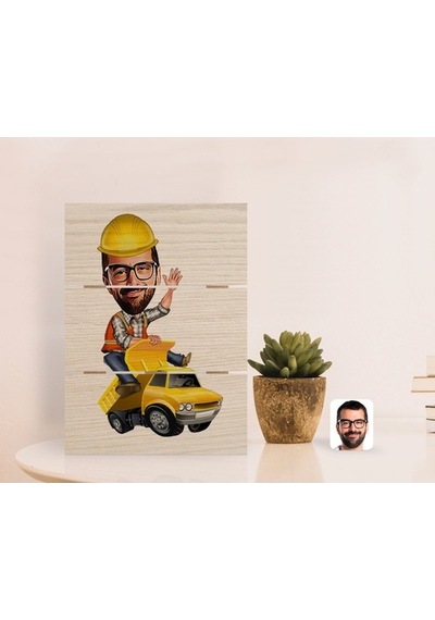 Kişiye Özel Erkek Yol Mühendisi Karikatürlü Otantik Masaüstü Ahşa