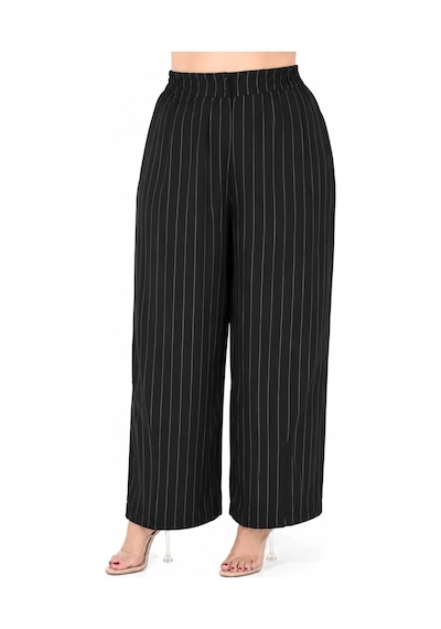 Darkwin Büyük Beden Çizgili Çiçek İşlemeli Blazer Ceketli Bol Paça Kadın İkili Takım Siyah Darkwin Büyük Beden Çizgili Çiçek İşlemeli Blazer Ceketli Bol Paça Kadın İkili Takım Siyah