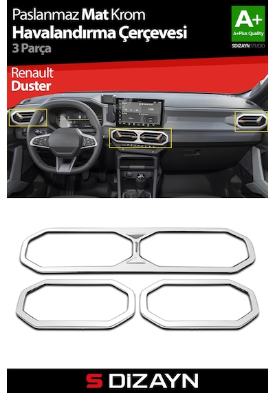 S-dizayn Renault Duster Krom Havalandırma Çerçevesi 3 Prç. 2024 Üzeri Mat Krom A+ Kalite