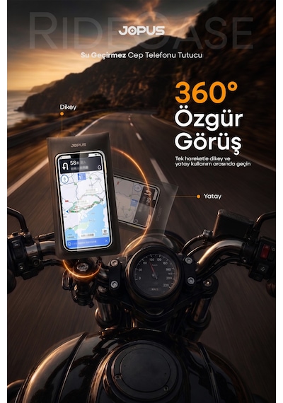 Jopus Su Geçirmez Kılıf Telefon Tutucu Motosiklet, Bisiklet, Scooter, ATV Uyumlu Gidon Bağlantılı JO-AT112