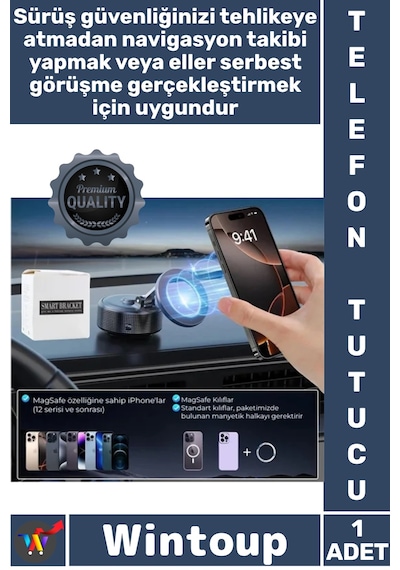 Telefontutucu Araç İçi Mıknatıslı Güçlü Tutuş Sarsıntı Önleyici Pratik Şık Magsafeli Telefon Tutucu