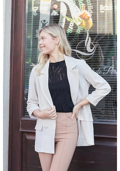 Kadın İpeksi Dokulu Modal Kumaş Yakalı Cep Kapaklı Oversize Salaş Blazer Ceket-taş Taş