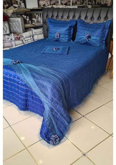 Elegant Çift Kişilik Yatak Örtüsü Takımı Lacivert Lacivert
