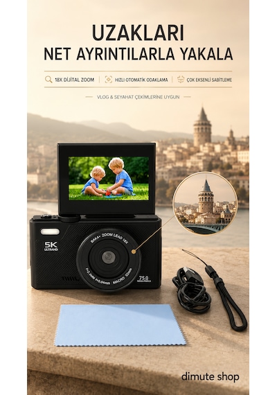 5k Uhd 75 Mp Dijital Kamera 18x Zoom Retro Tasarım Seyahat & Vlog Fotoğrafçılığı Siyah