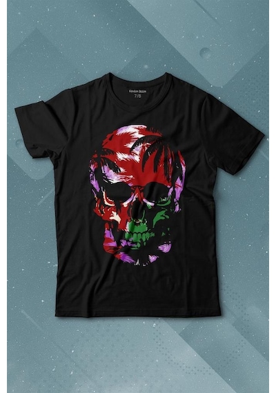 Kendim Seçtim Rengarenk Kafatası Skull Head Lila Renkleri Baskılı Tişört Çocuk T-shirt 001