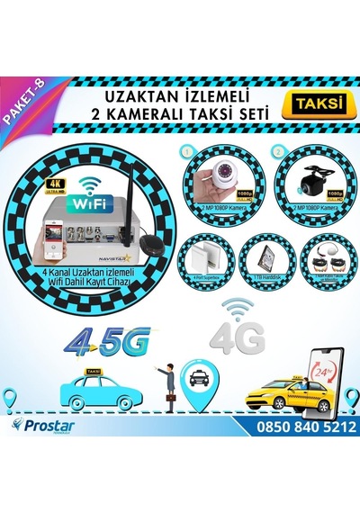 Taksi Kamera Seti 8 Uzaktan İzlemeli 2 Kameralı Wifi 4g 1 Tb Har