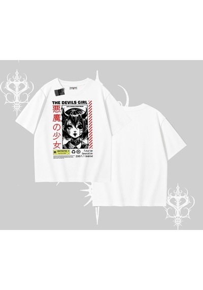 Startmore Startmore Oversize Tshirt Anime Devils Girl Japanese Style Baskılı Beyaz