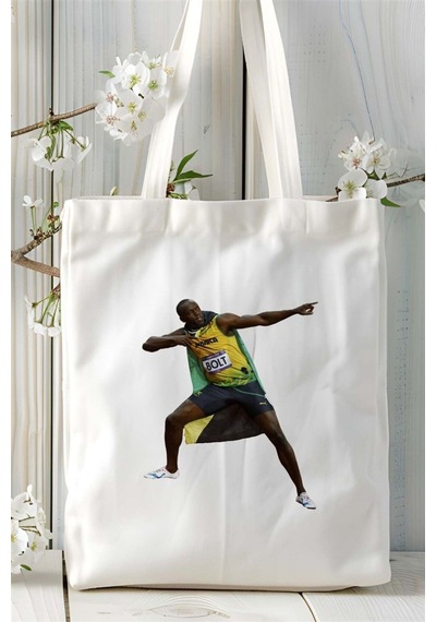 Art Hediye Usain Bolt Baskılı Bez Çanta Kişiye Özel Model 3 Çok Renkli