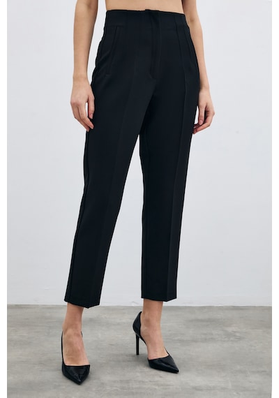 Sateen Yüksek Bel Pensli Pantolon - Siyah-135707 Siyah