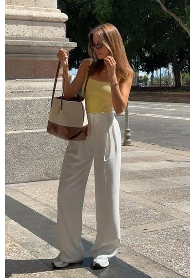 Madmext Sarı Fitilli Görünümlü Askılı Basic Atlet Mg2236 Sarı