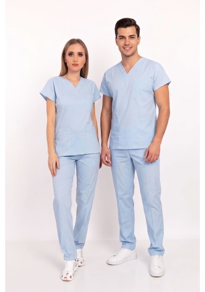 Unisex Soft Likra Bebe Mavi Hemşire Ve Doktor Üniforması Cerrahi Takım Scrubs Bebe Mavi Bebe Mavi