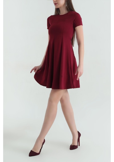 Moda Likralı Jakarlı Kısa Kol Kadın Elbise