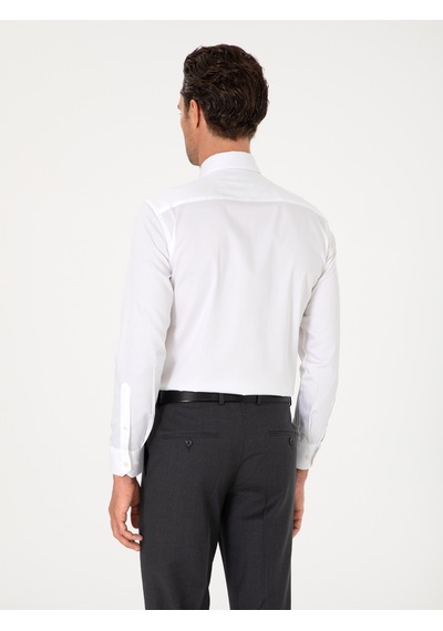 Cacharel Beyaz Slim Fit Pamuklu Yarım İtalyan Yaka Basic Gömlek
