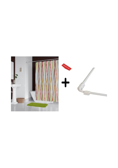 Zethome Banyo Perdesi 6710 1x180x200, Perde Borusu Askı Aparatı Köşe Boru Beyaz Hediyeli, Duş Perdesi Seti Çok Renkli