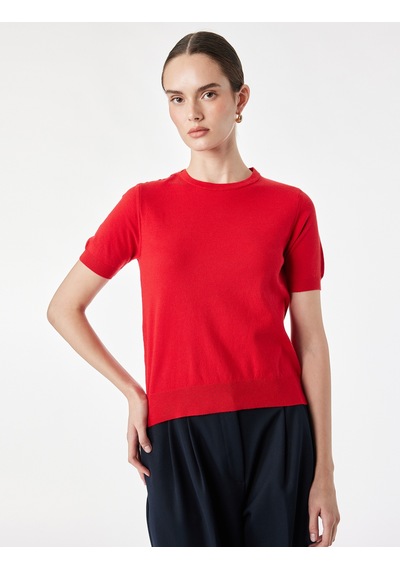 Koton Regular Fit Düğme Detaylı Bisiklet Yaka Kısa Kollu Triko Tişört Kırmızı 7wak90579ht Koton Regular Fit Düğme Detaylı Bisiklet Yaka Kısa Kollu Triko Tişört Kırmızı 7wak90579ht