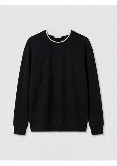 Lcw Vision Siyah Bisiklet Yaka Fitilli Erkek Sweatshirt