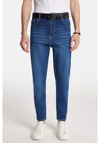 Tudors Erkek Straight Fit Bol Kesim Denim Yıkamalı Efektli Esnek Mavi Jean Kot Pantolon-34087 Mavi