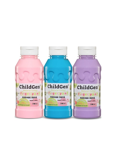 Childgen Süper Yıkanabilir 3'lü Parmak Boya Pastel Set 3 x 350 ML Pembe-Mavi-Mor