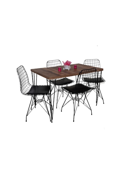 Avvio 60x120 Defne 4 Kişilik Yemek Masası Mutfak Masası Masa Sandalye Oval Kenar Ceviz