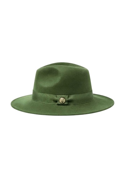 Tezzgelsin Kadın Metal Düğme Detaylı Kurdele Şeritli Kaşe Fedora Fötr Şapka Haki