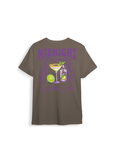 Midnight Margaritas Ön Ve Arka Baskılı %100 Pamuk Unisex Regular Fit T-shirt Kahverengi
