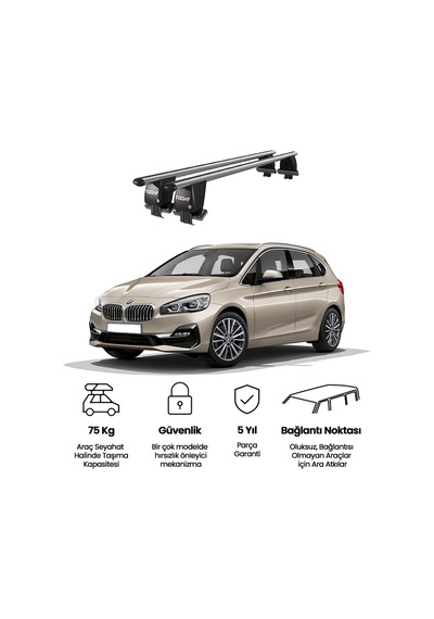 Royal Bmw 2 Serisi F45 2014 Ve Sonrası Uyumlu Gri Kilitli Ara Atkı Port Bagaj Tavan Barı