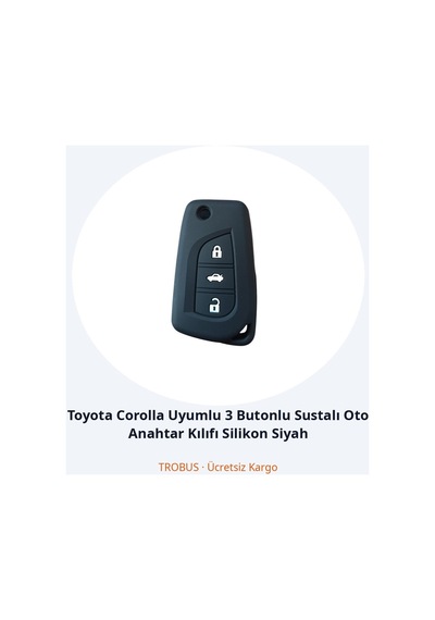 Trobus Toyota Corolla Uyumlu 3 Butonlu Katlanır Oto Anahtar Kılıfı Silikon Siyah